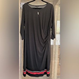 New with Tags! Talbots black with polka dots and pink trim dress, Size 2X